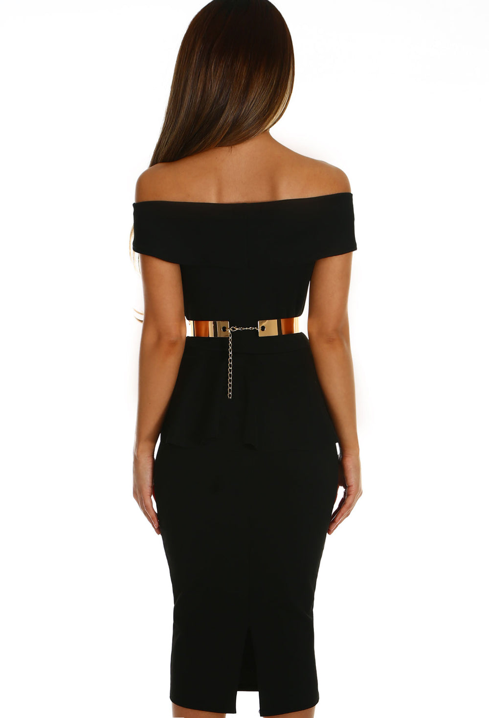 black bardot peplum dress