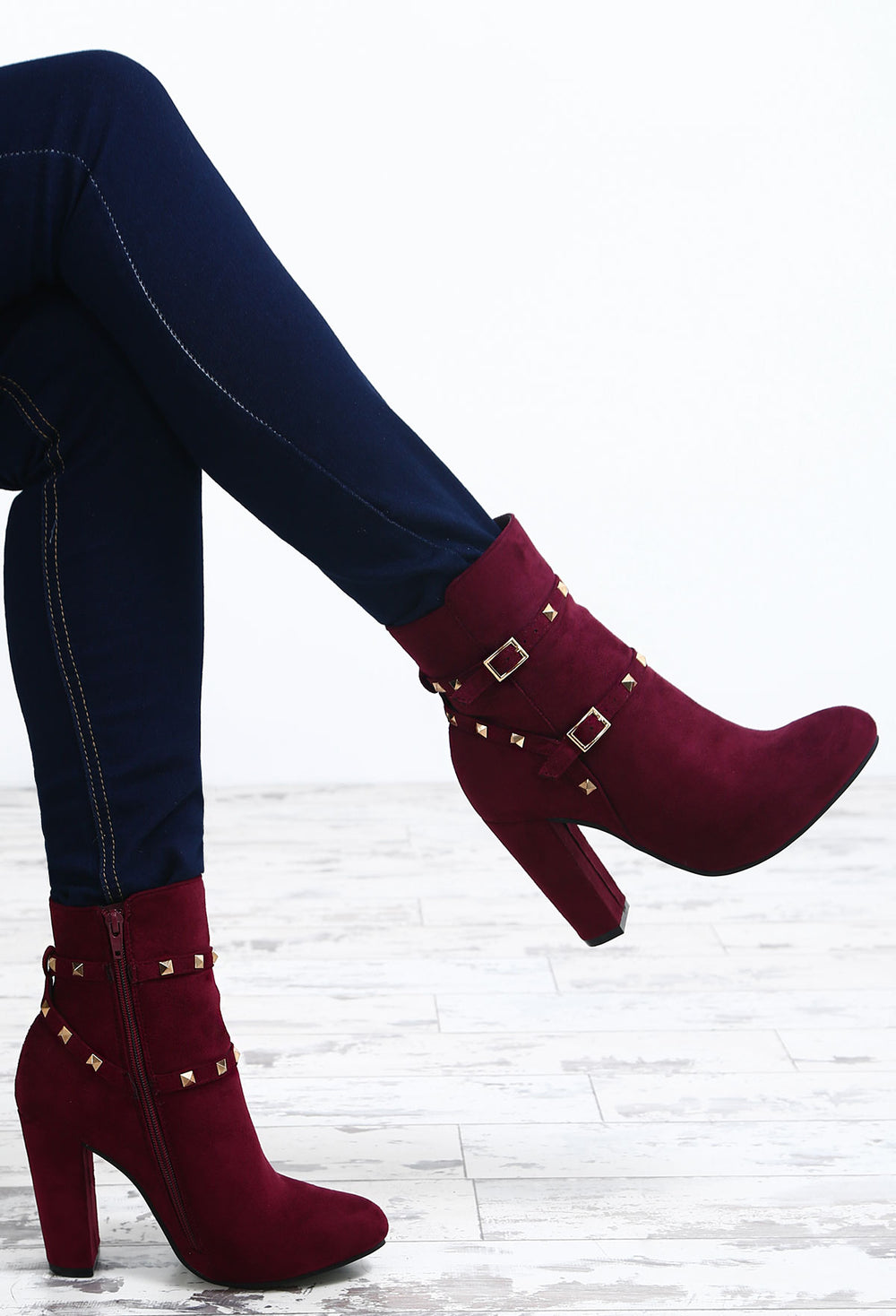 burgundy block heel boots