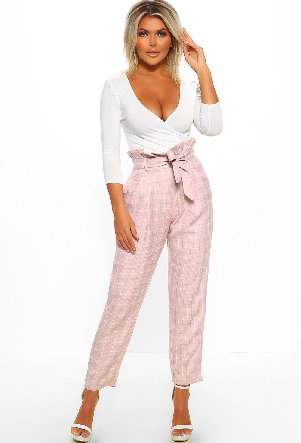 pink high waisted trousers