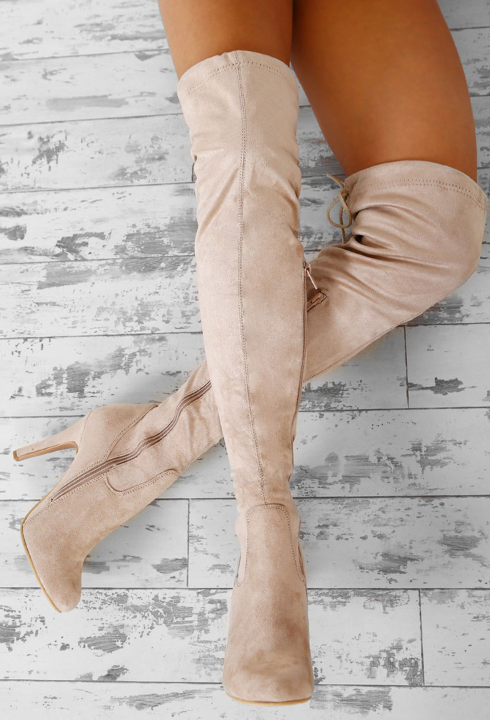 City Chic Nude Faux Suede Over The Knee 