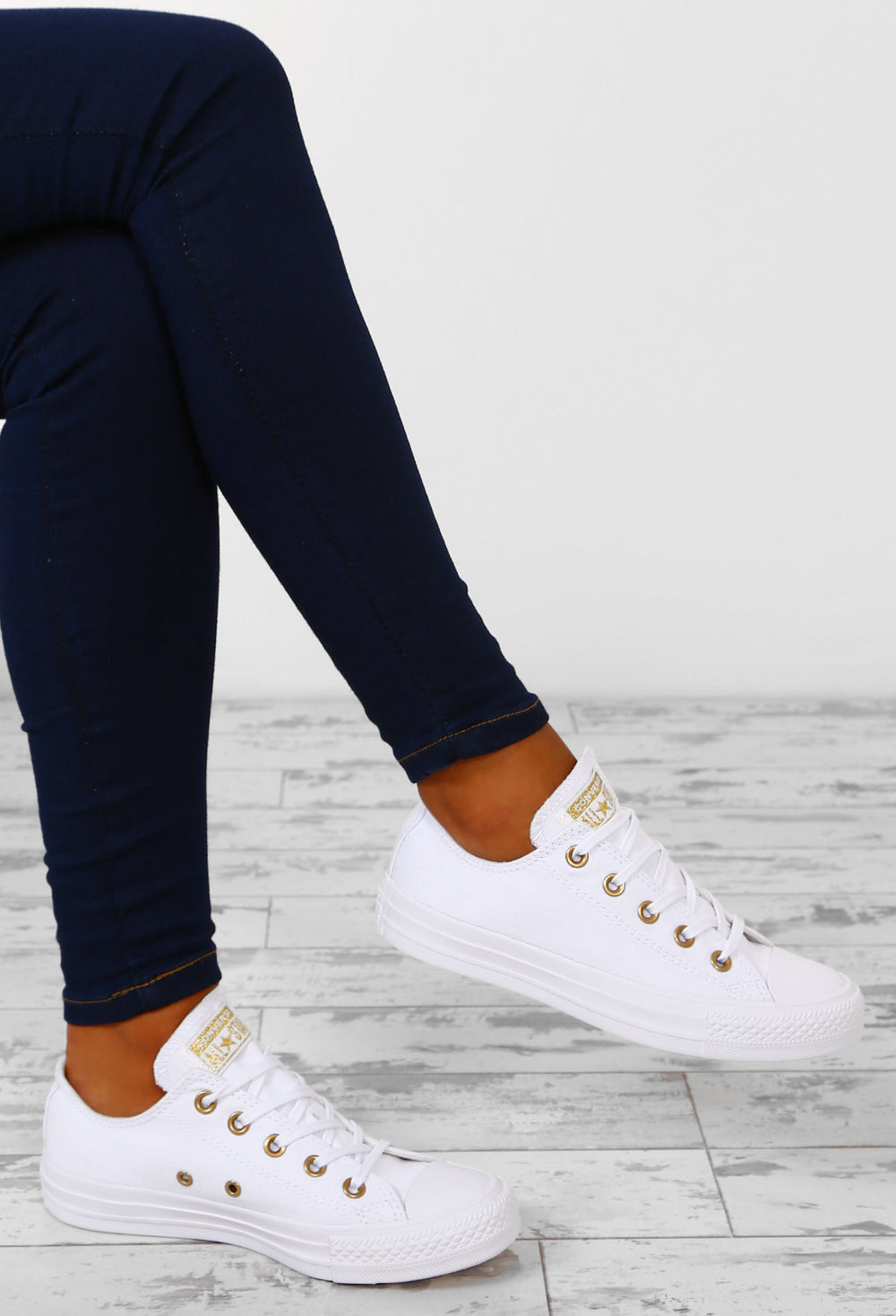 converse white with gold stars
