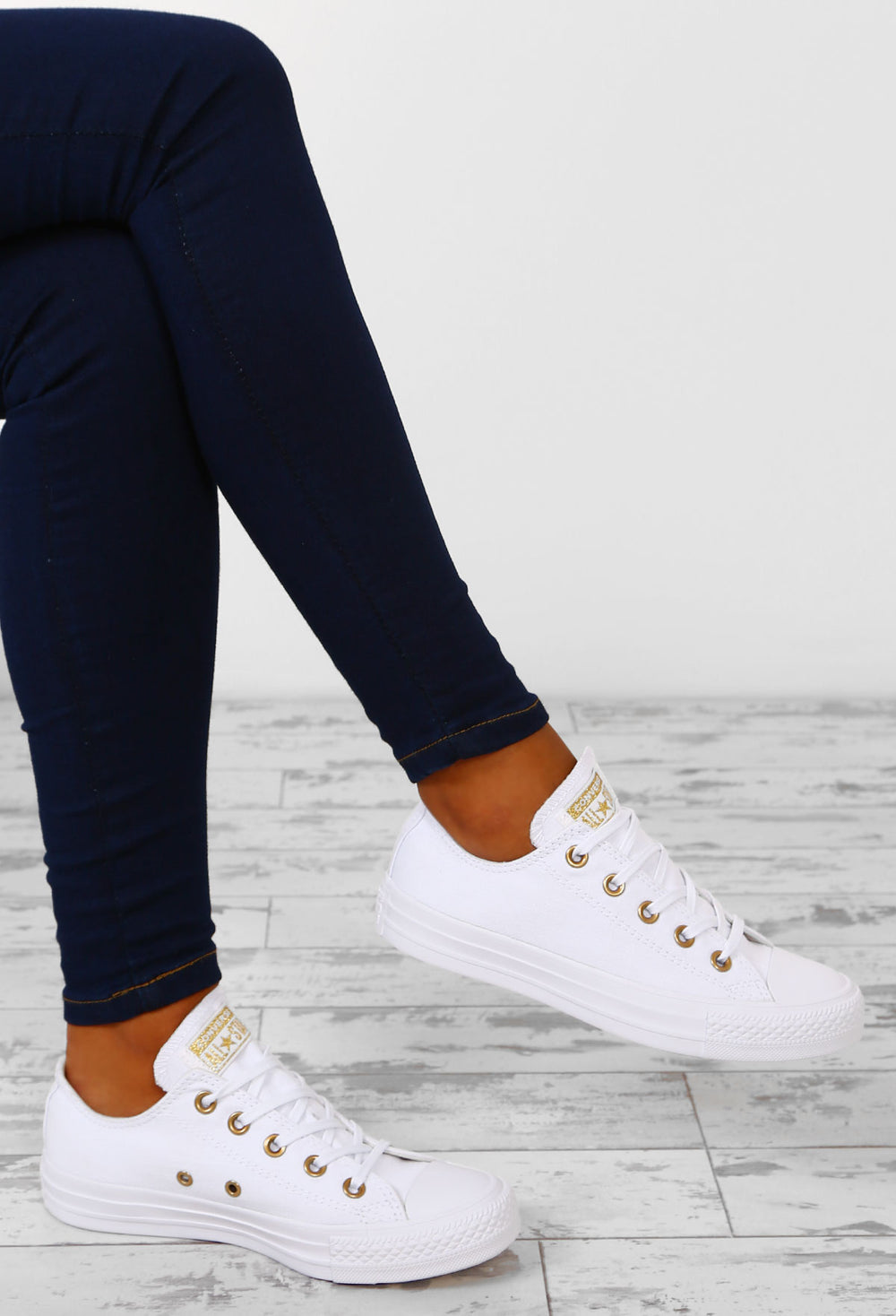 white and gold converse high tops