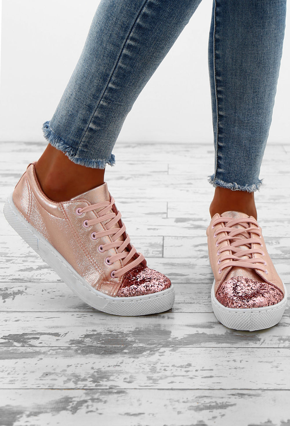 rose gold glitter trainers