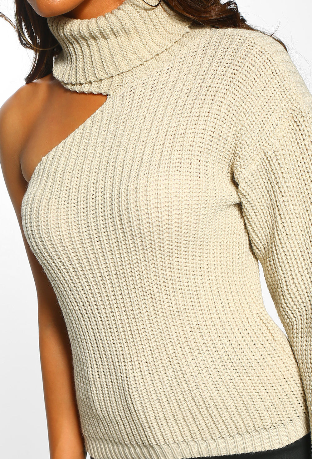 one shoulder polo neck jumper