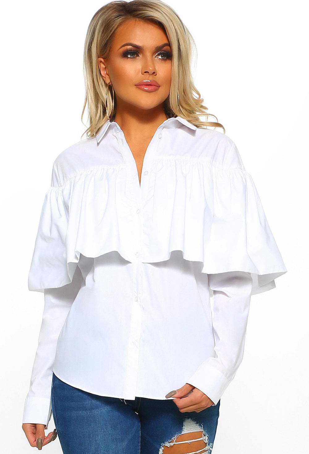 Frilled By You White Frill Layer Long Sleeve Shirt – Pink Boutique UK