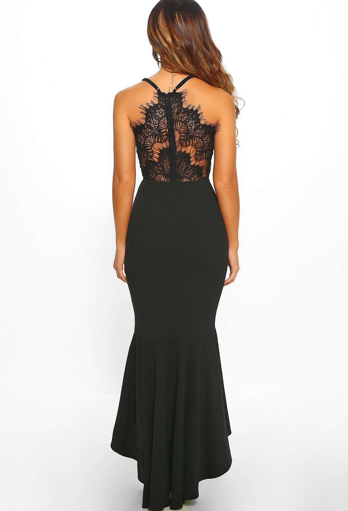 Glam Squad Black Lace Fishtail Maxi Dress – Pink Boutique UK