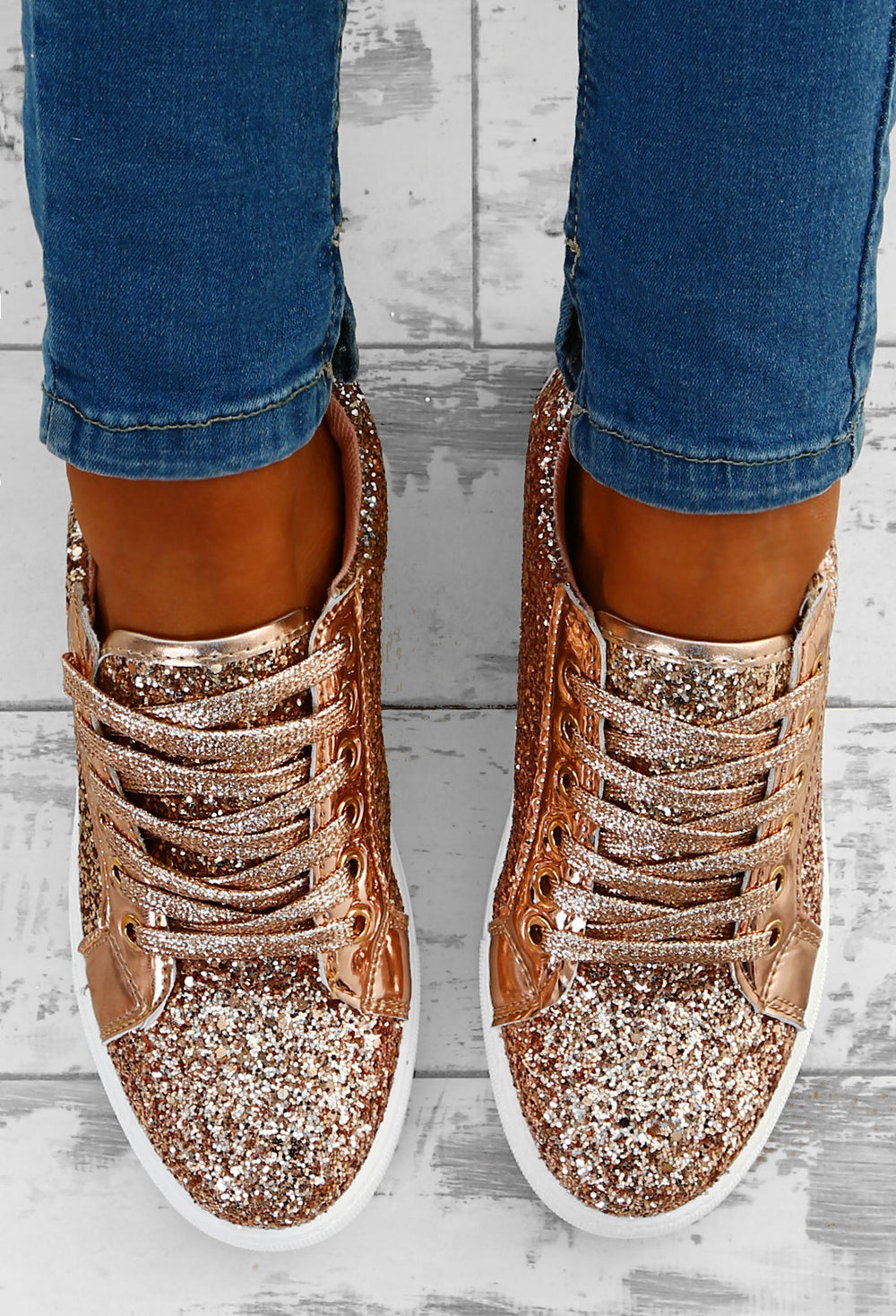 rose gold sparkly trainers
