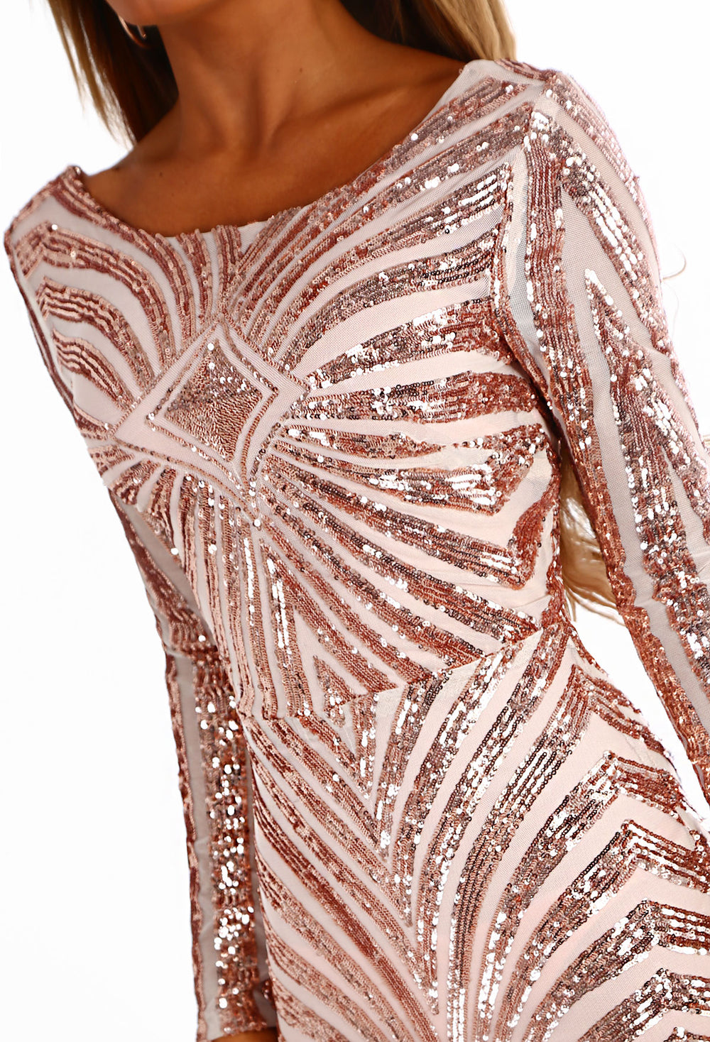 rose gold maxi dress long sleeve