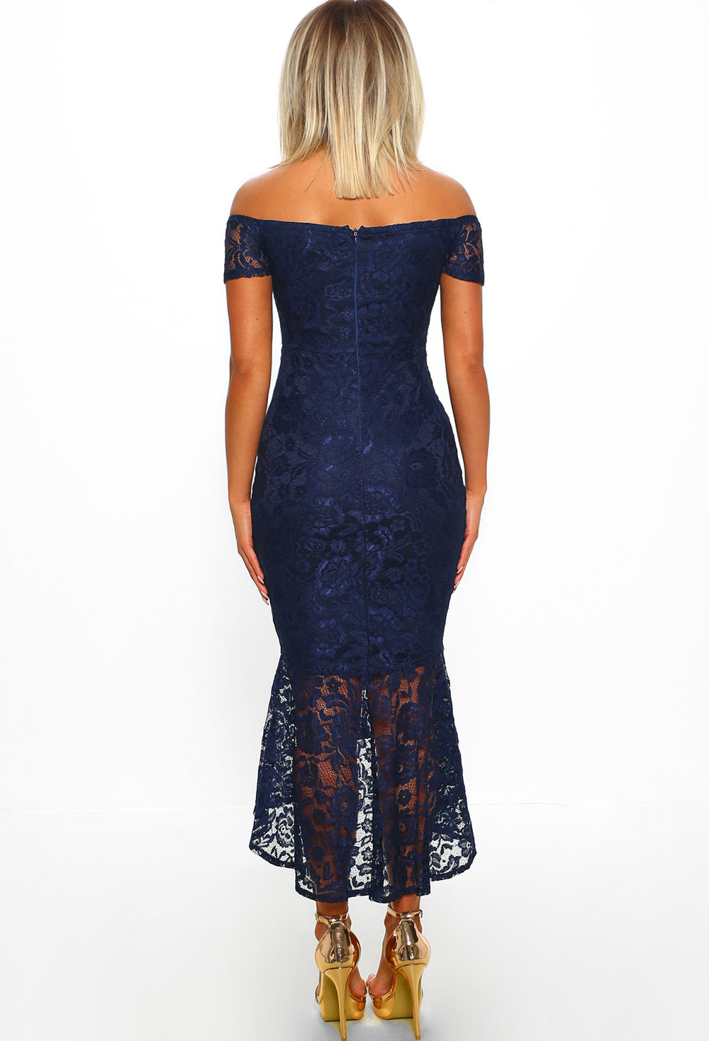 navy fishtail midi dress