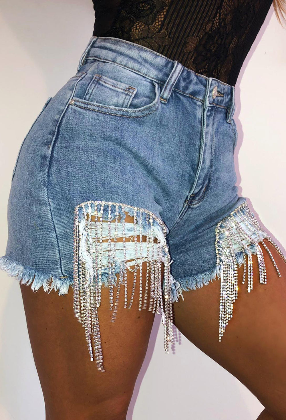 diamante denim shorts