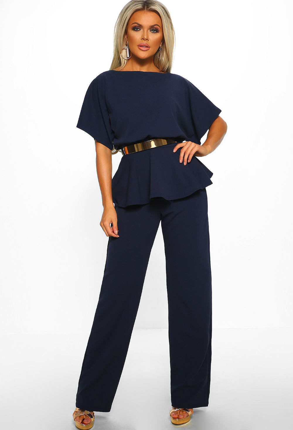 navy peplum jumpsuit