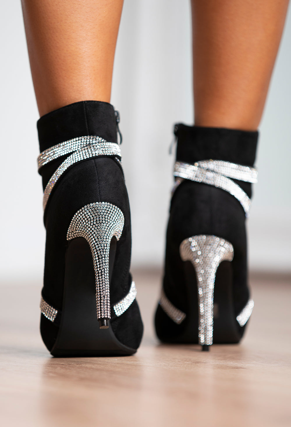 black ankle boots with diamante