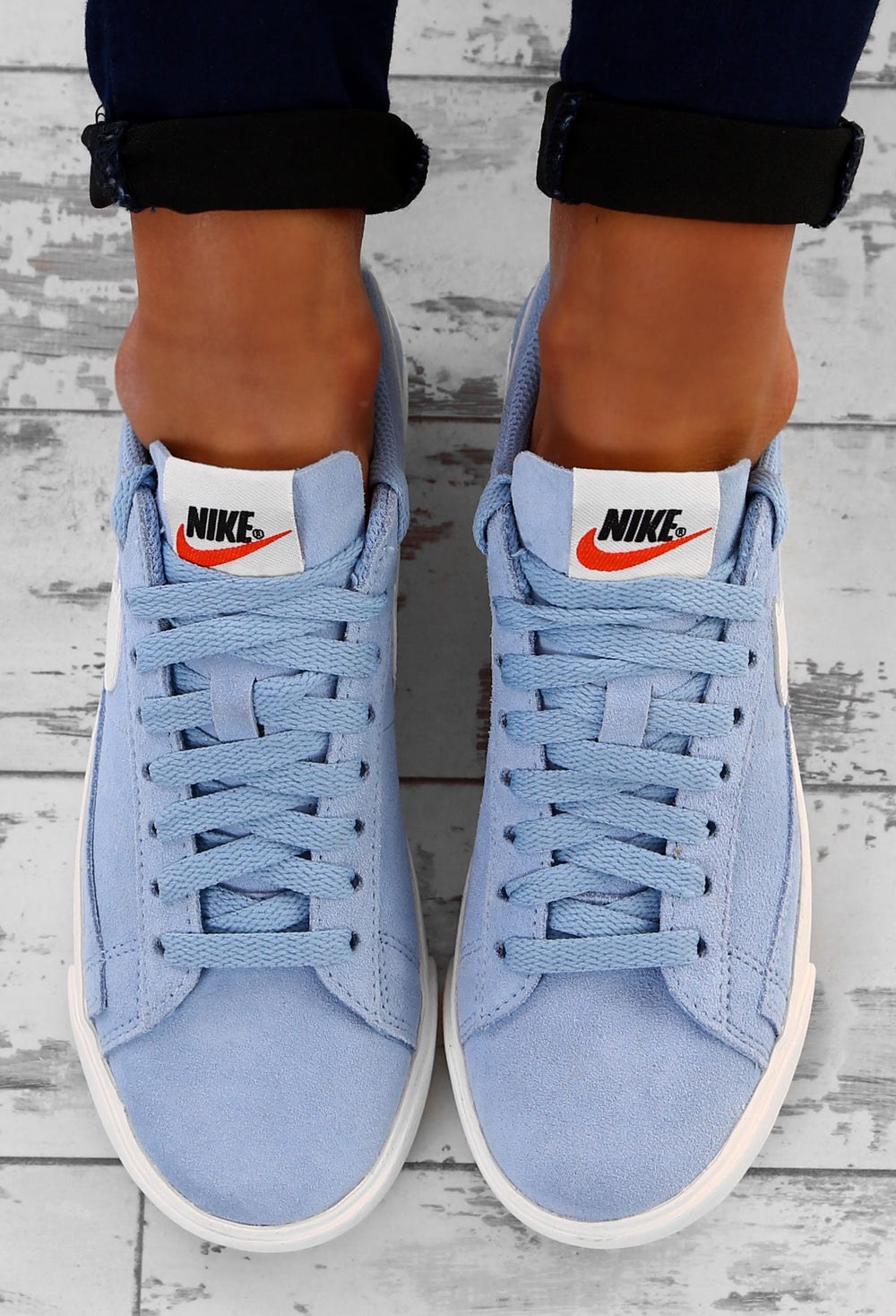 nike blazer leche baby blue suede trainers