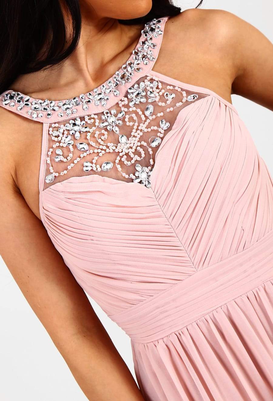 embellished neck chiffon dress