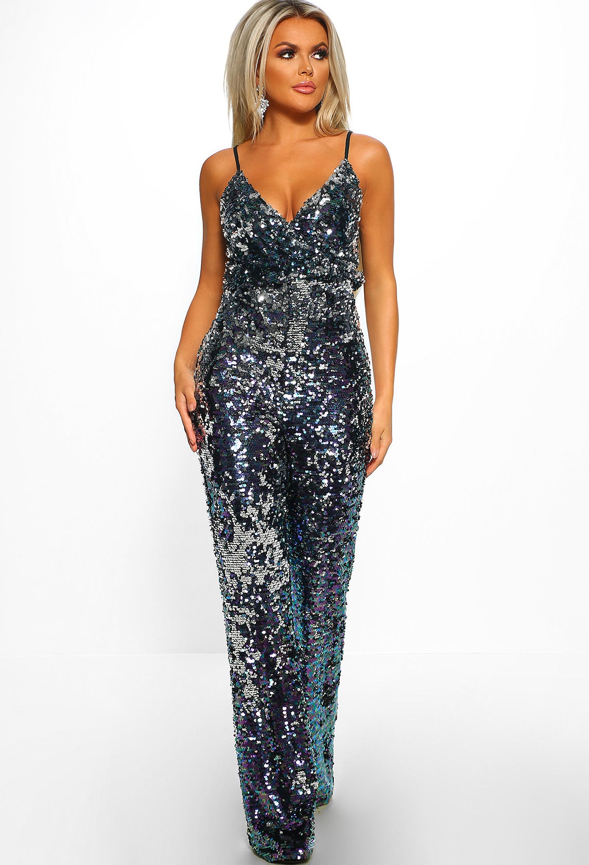 Slay Queen Multi Sequin Wrap Front Wide Leg Jumpsuit – Pink Boutique UK