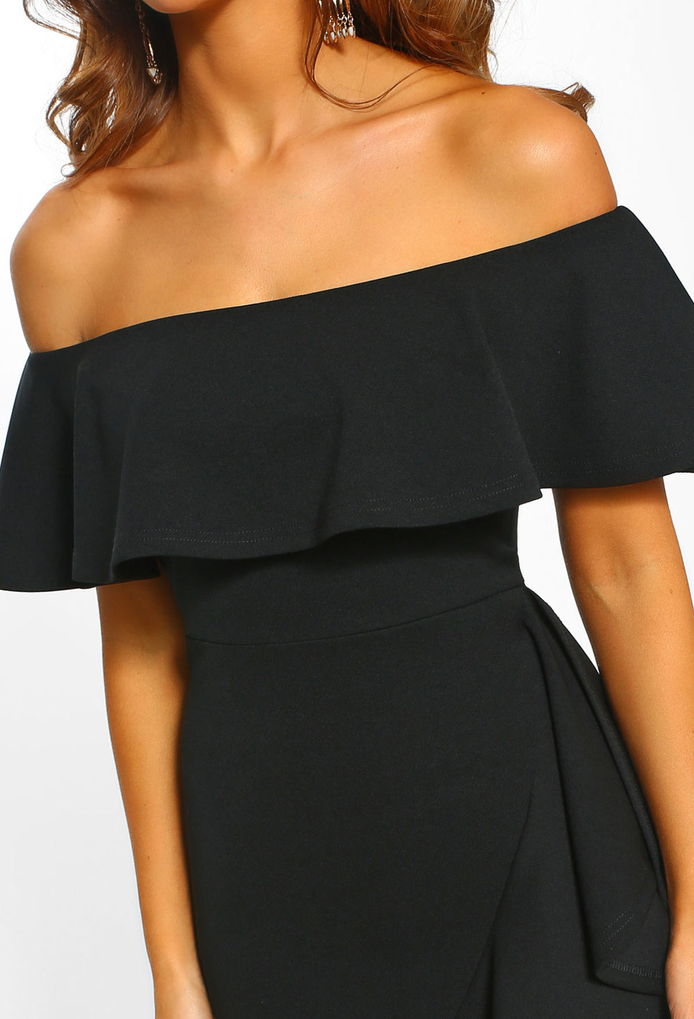 black bardot frill dress