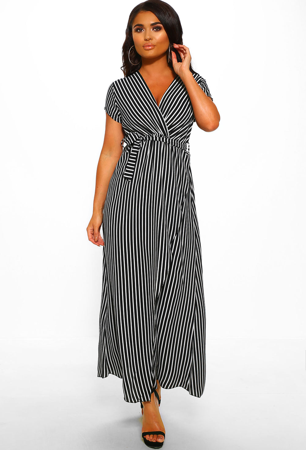 Truth or Bare Black Striped Wrap Maxi Dress – Pink Boutique UK