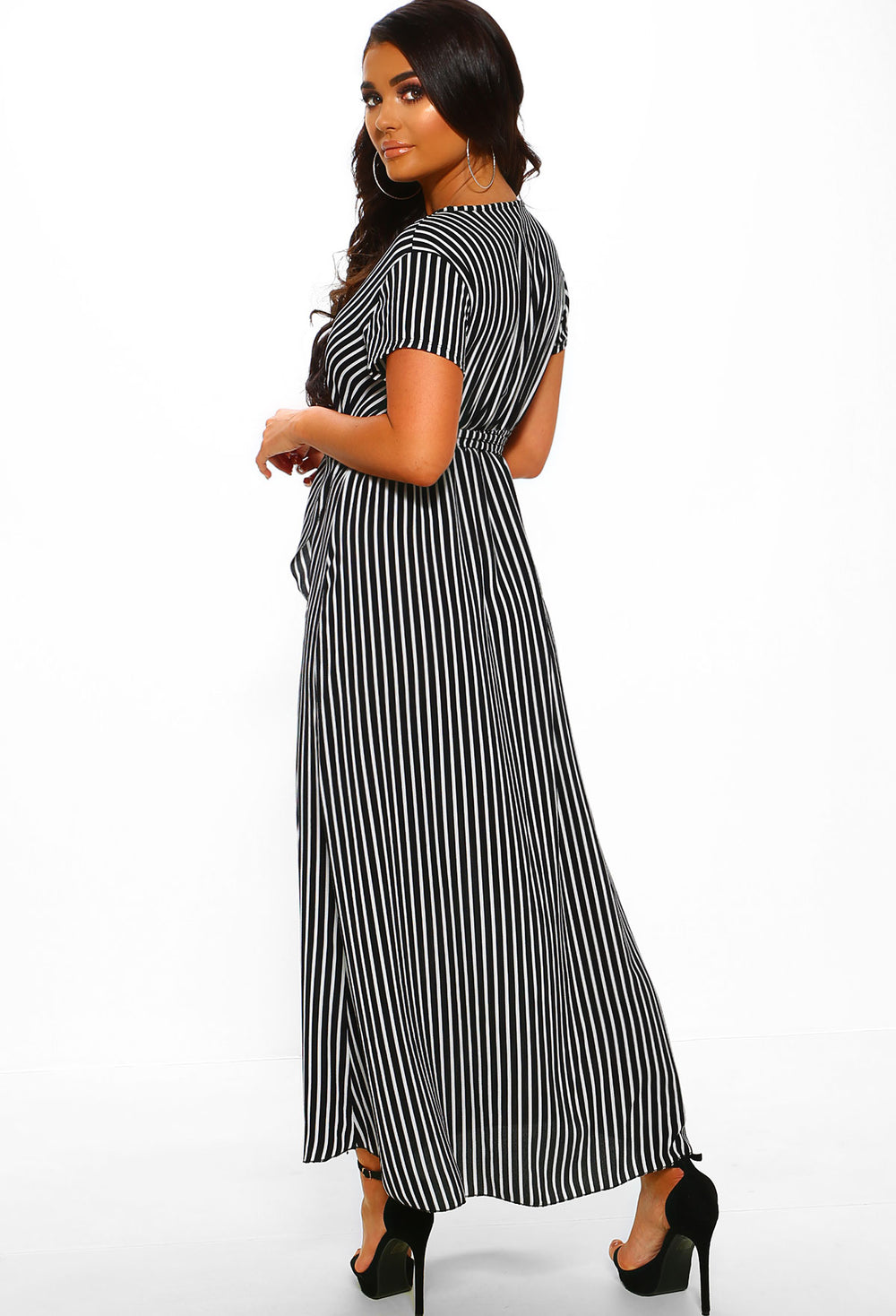 Truth or Bare Black Striped Wrap Maxi Dress – Pink Boutique UK