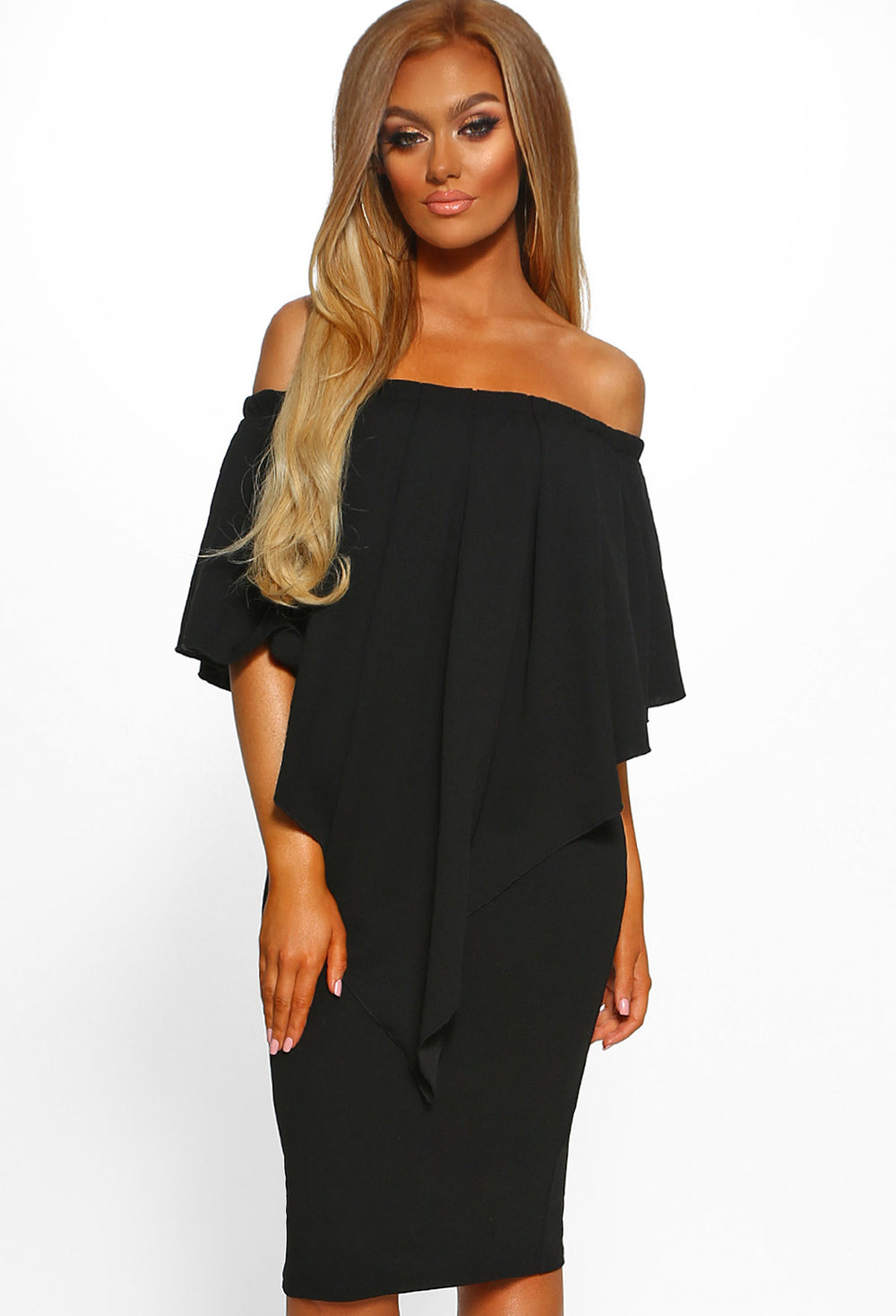 black midi bardot dress