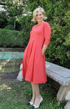 Summer Coral Women's Merino Wool Fit and Flare Dress with 3/4 Sleeves