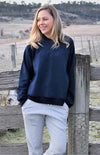 French Navy Blue Women's Logo Merino Wool Fleece Windcheater Sweatshirt
