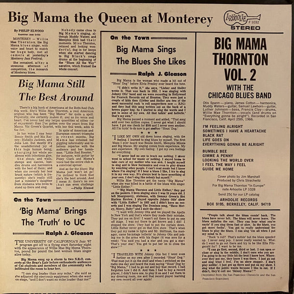 Big Mama Thornton And The Chicago Blues Band - Big Mama Thornton Vol. –  Hi-Voltage Records