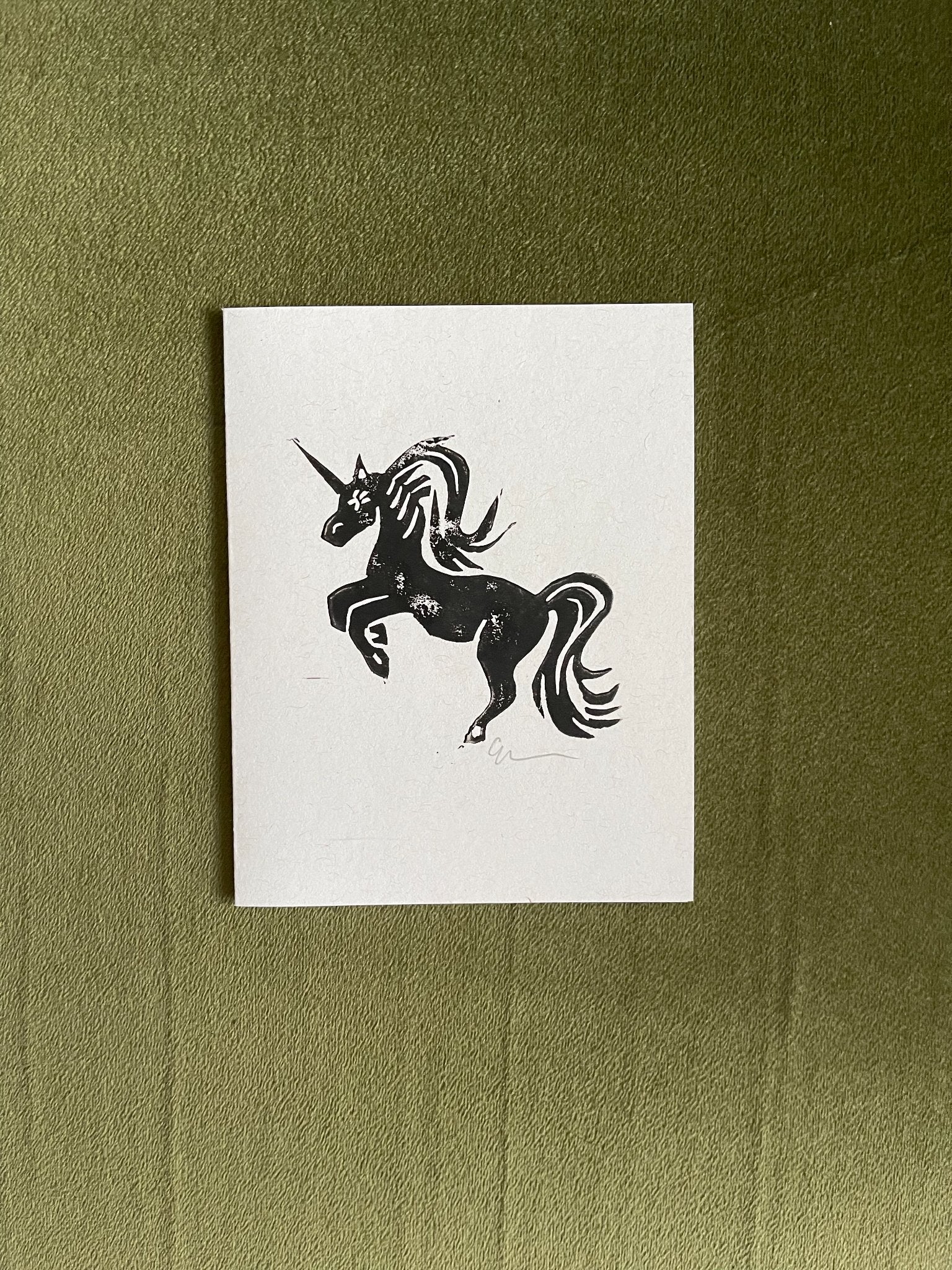 'Unicorn' Linocut Notecard