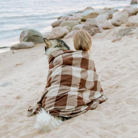 GIrl and dog at beach