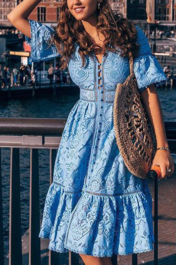 button up lace dress