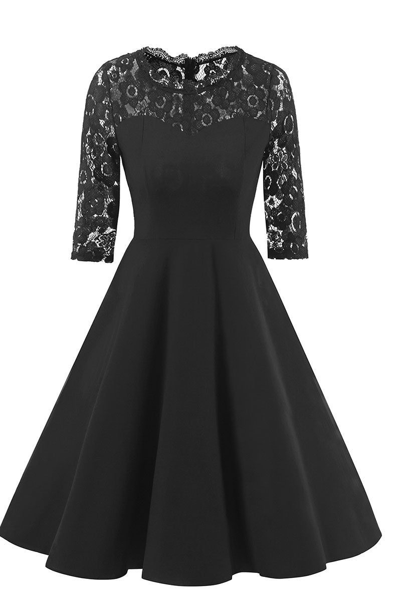 black fit and flare prom dress