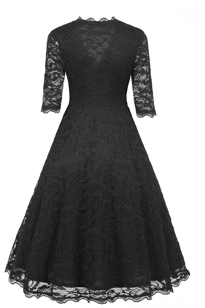 Black V-neck A-line Prom Dress With Half Sleeves – Mislish