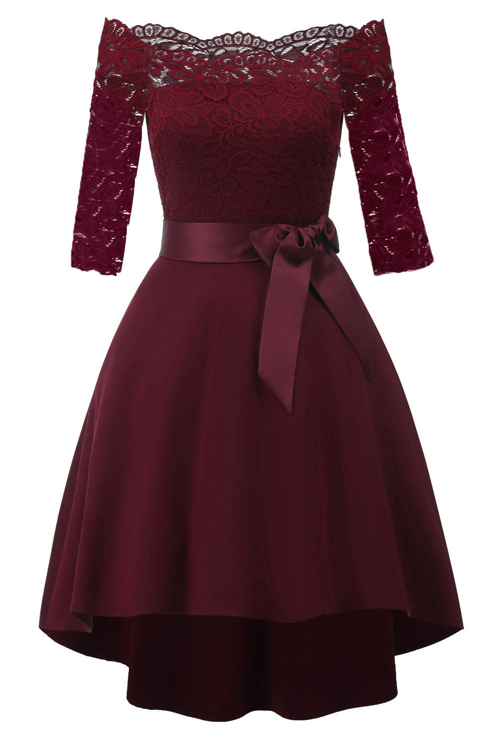 maroon lace cocktail dress