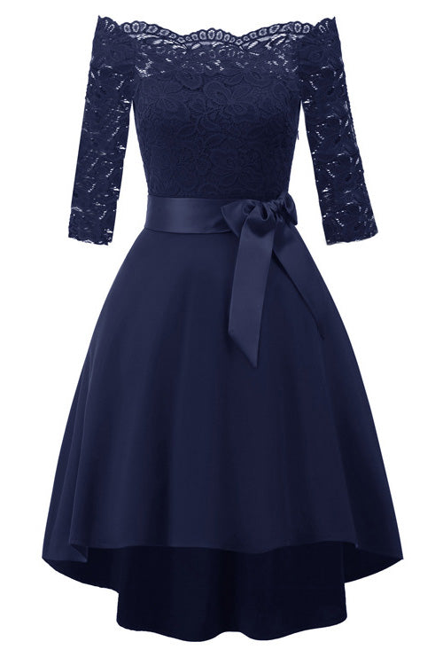 navy blue high low prom dress