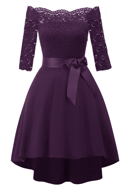 purple lace off the shoulder dress