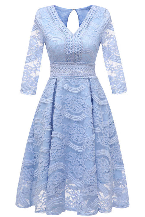 blue lace a line dress