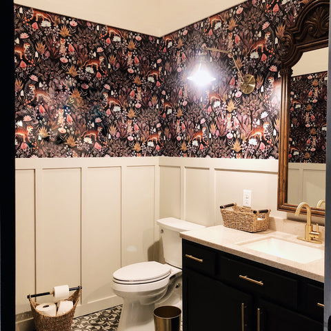 Small Bathroom remodel with black wall paper aesthetic cost & details