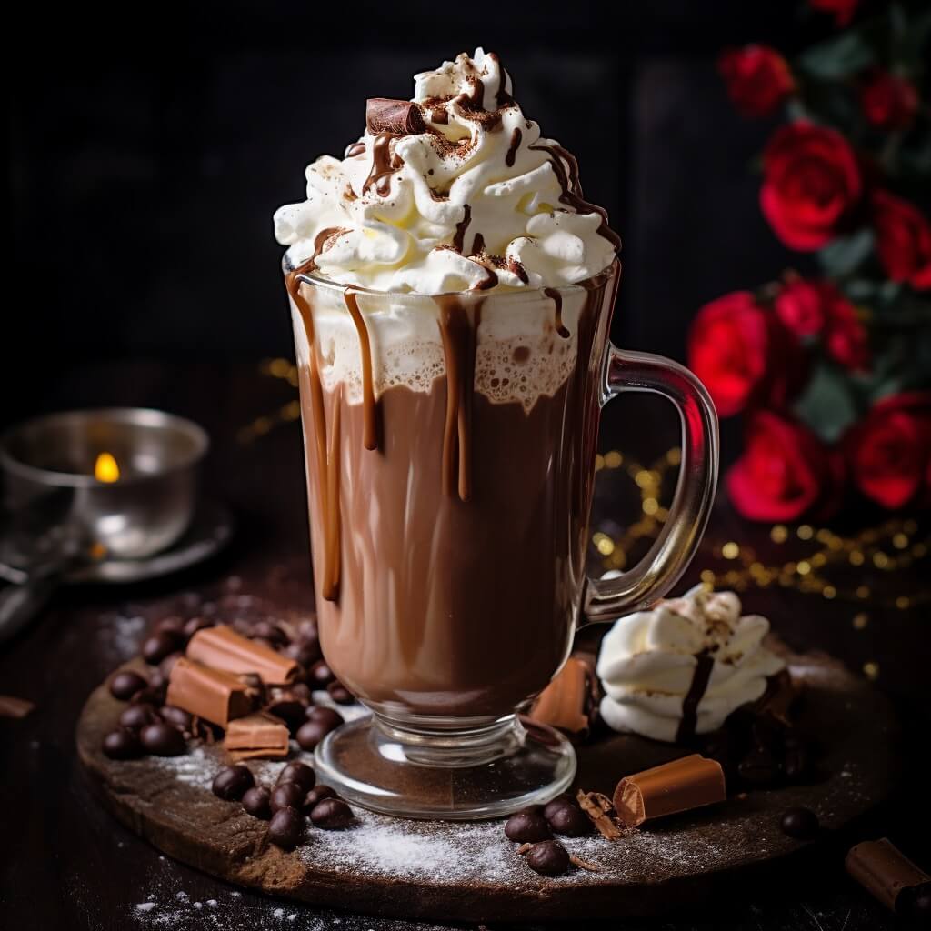 A cup of iced hot chocolate with whipped cream