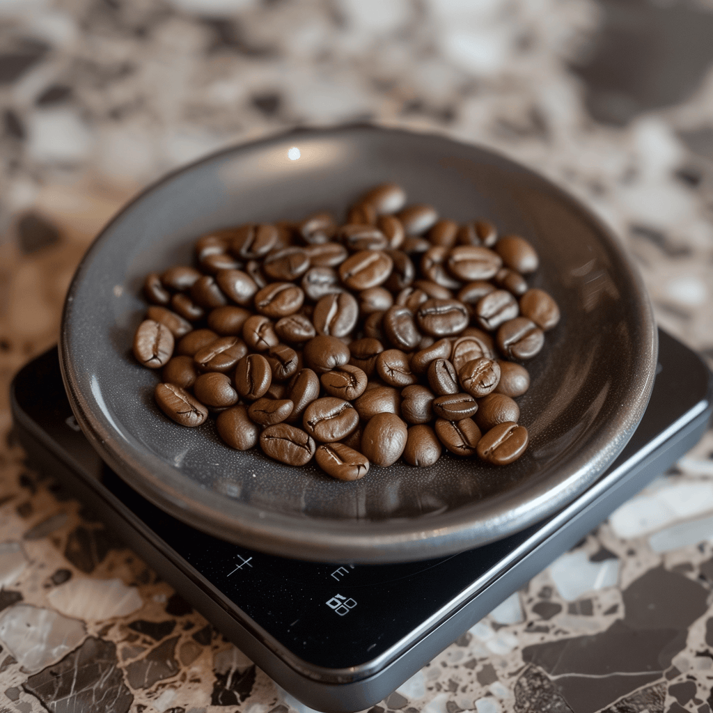 coffee beans on a measuring scale