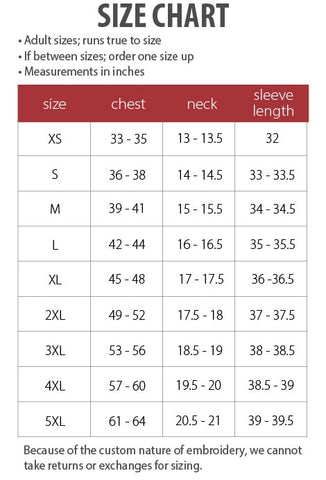Mens TriMark Size Chart