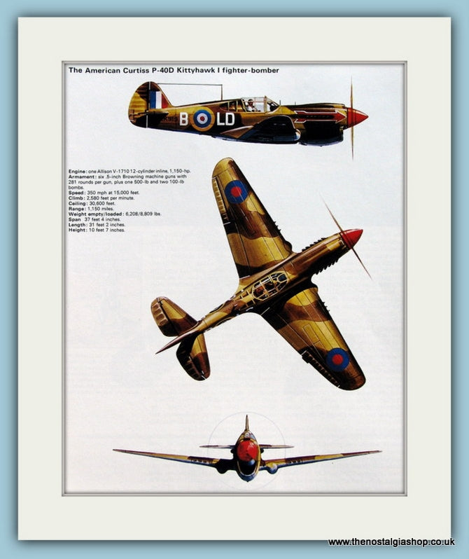 American Curtiss P 40d Kittyhawk I Fighter Bomber Print Ref Pr541 The Nostalgia Shop