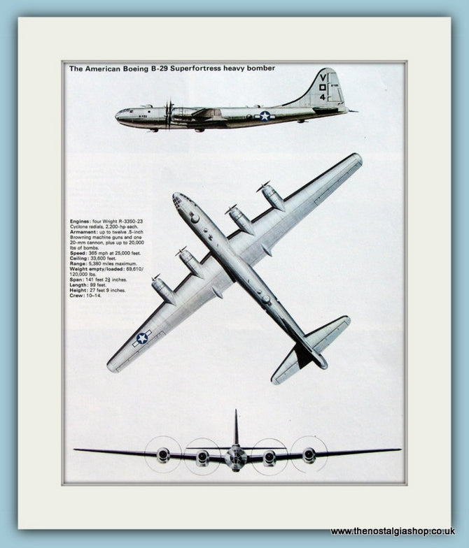 American Boeing B 29 Superfortress Heavy Bomber Print Ref Pr549 The Nostalgia Shop