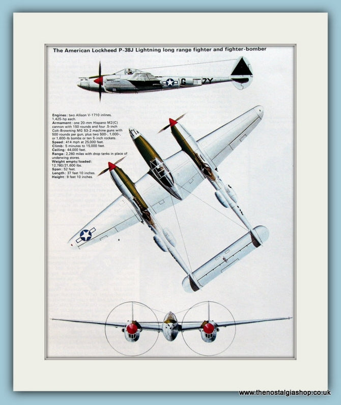 American Lockheed P 38j Lightning Fighter Bomber Aircraft Print Ref The Nostalgia Shop