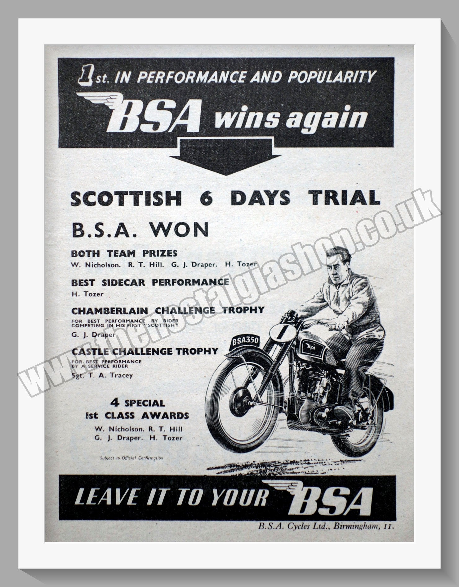 BSA AJS SCOTTISH ６DAYS TRIAL DUNLOP POSTER ダンロップ