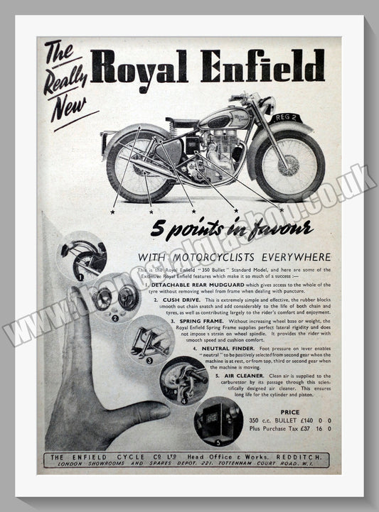 Royal Enfield 350 Bullet Motorcycle. Original Advert 1950 (ref AD57373 –  The Nostalgia Shop