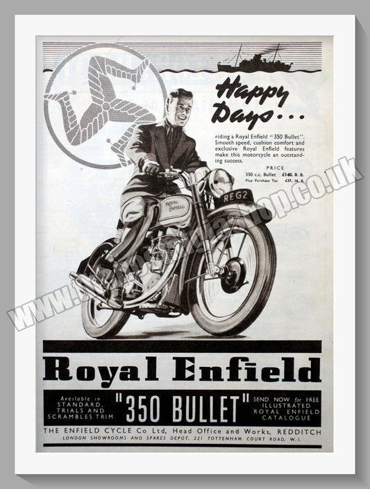 Royal Enfield 350 Bullet Motorcycle. Original Advert 1950 (ref AD57373 –  The Nostalgia Shop