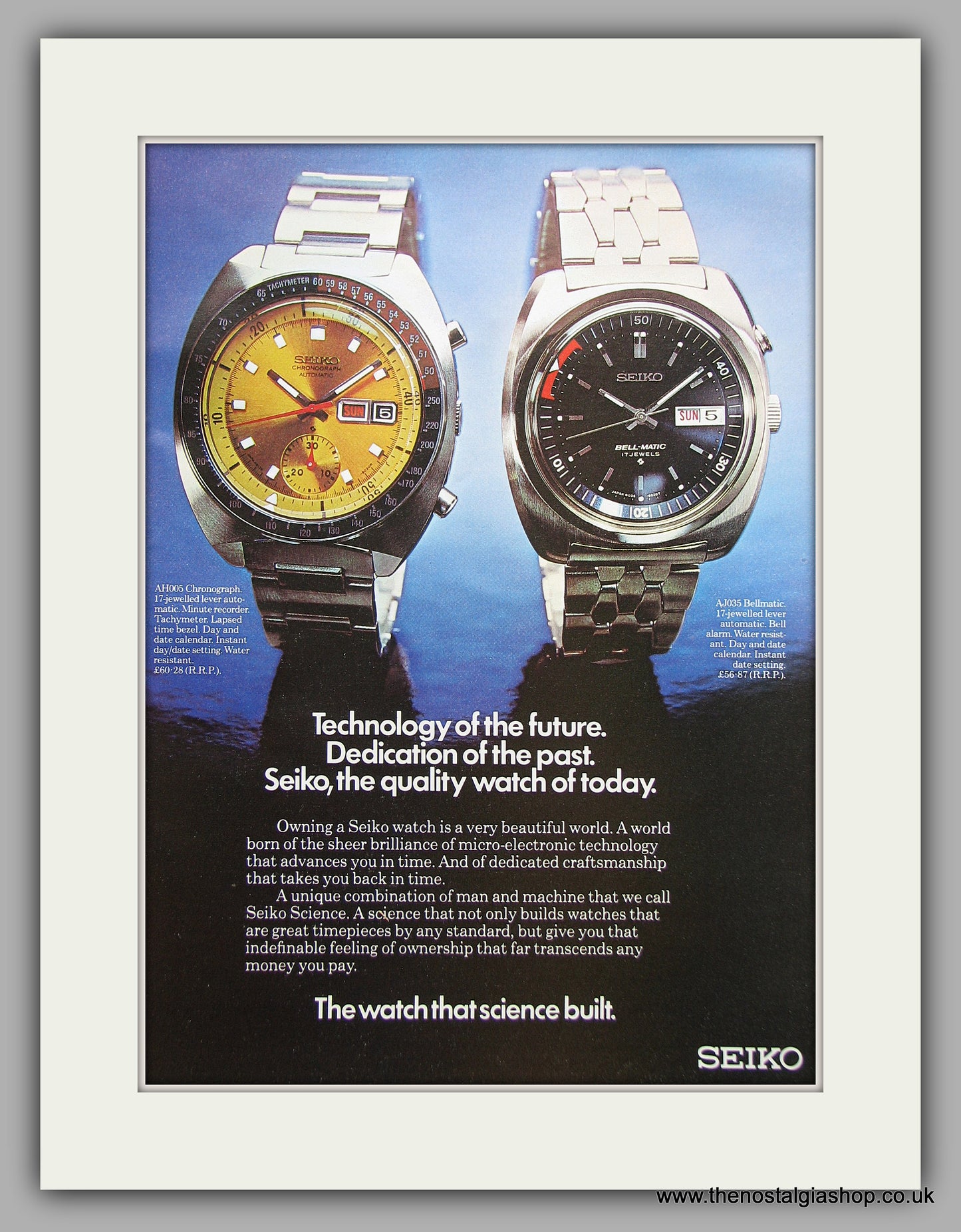 Seiko Chronograph and Bellmatic Watches. Original Advert 1973 (ref AD6 –  The Nostalgia Shop