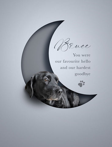 black labrador in cutout moon shape as a personalised pet memorial print