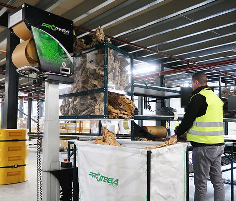 Protega paper cushioning system integrated into a packing line