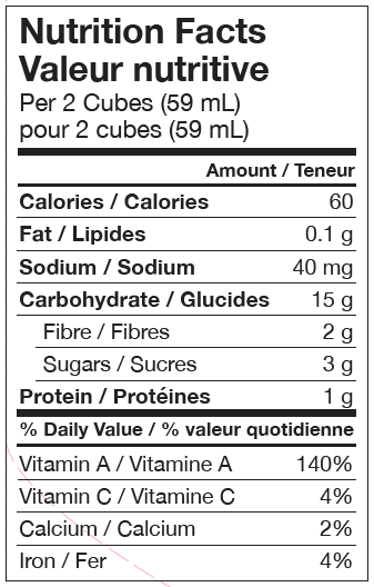 sweet potato & turmeric nutrition information