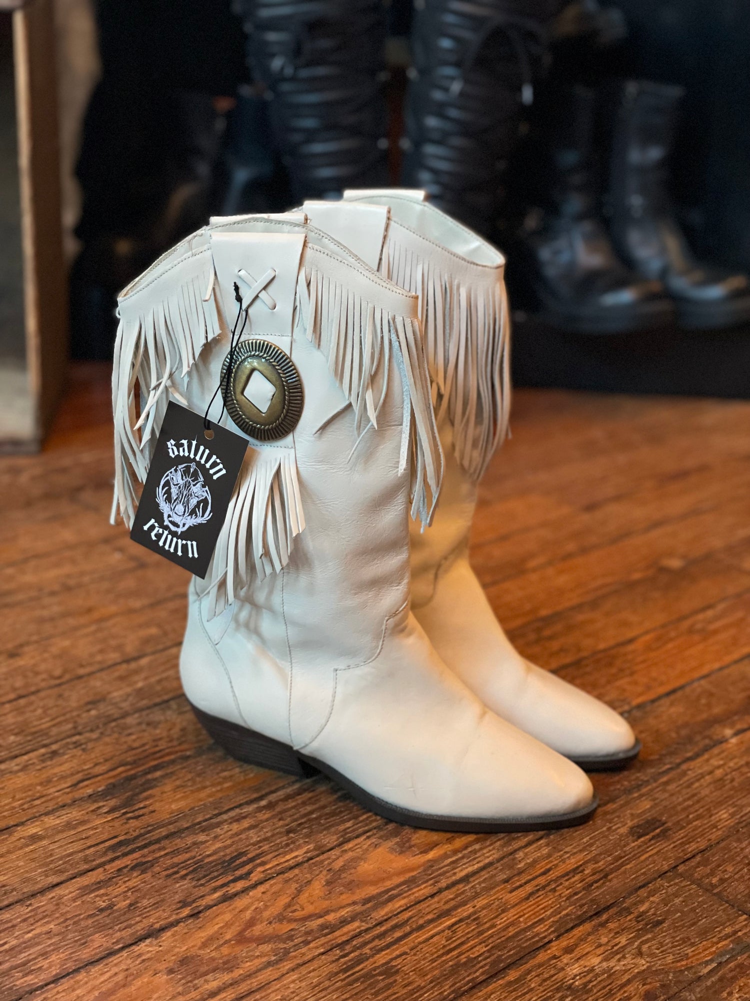 Vintage White Fringe Concho Cowboy Boots